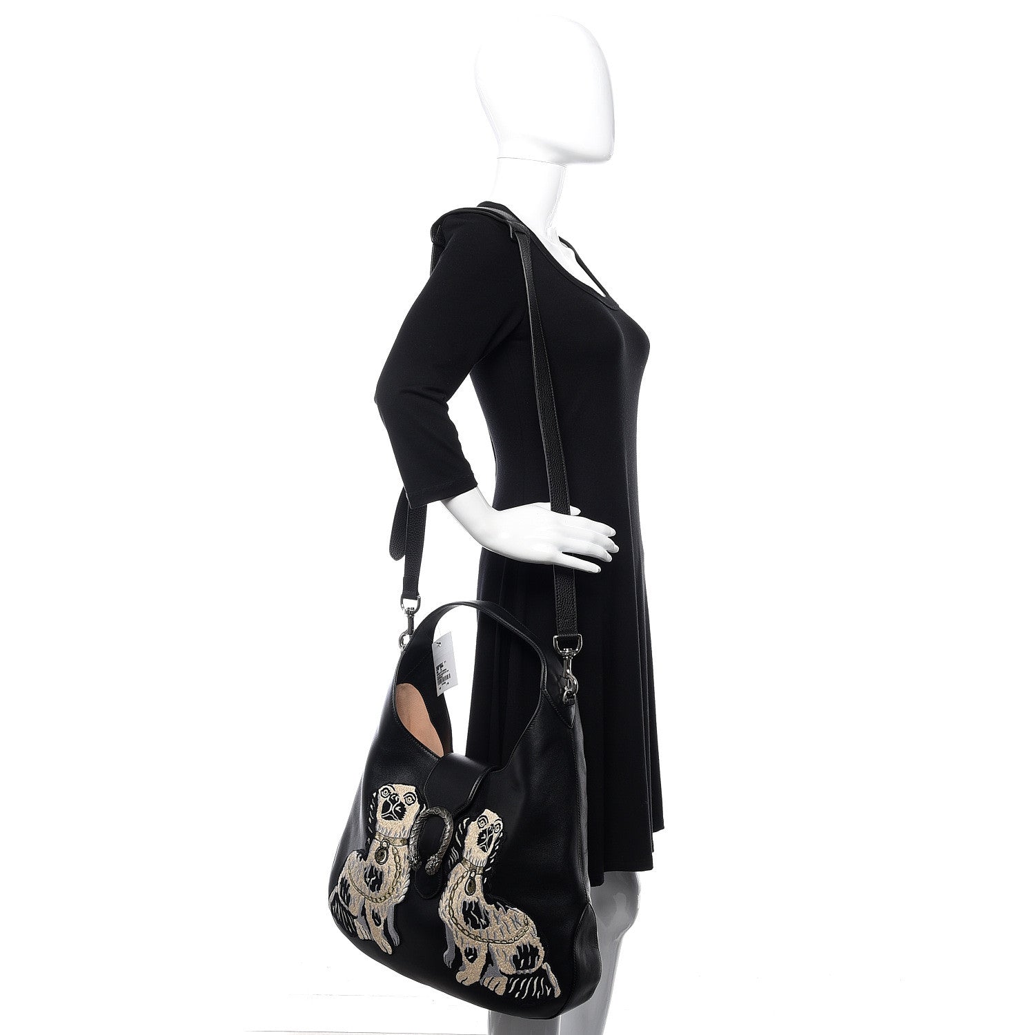 Gucci Calfskin Dog Embroidered Large Dionysus Hobo Black 2 of 10