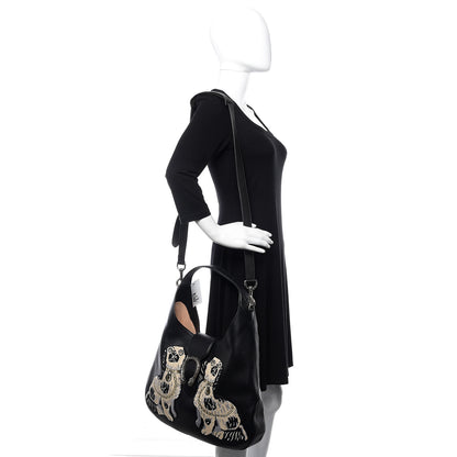 Gucci Calfskin Dog Embroidered Large Dionysus Hobo Black 2 of 10