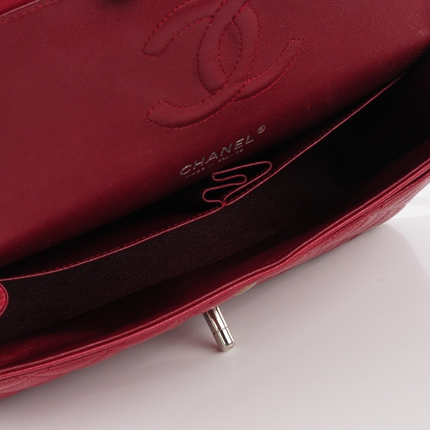 Caviar Quilted Medium Double Flap Dark Red