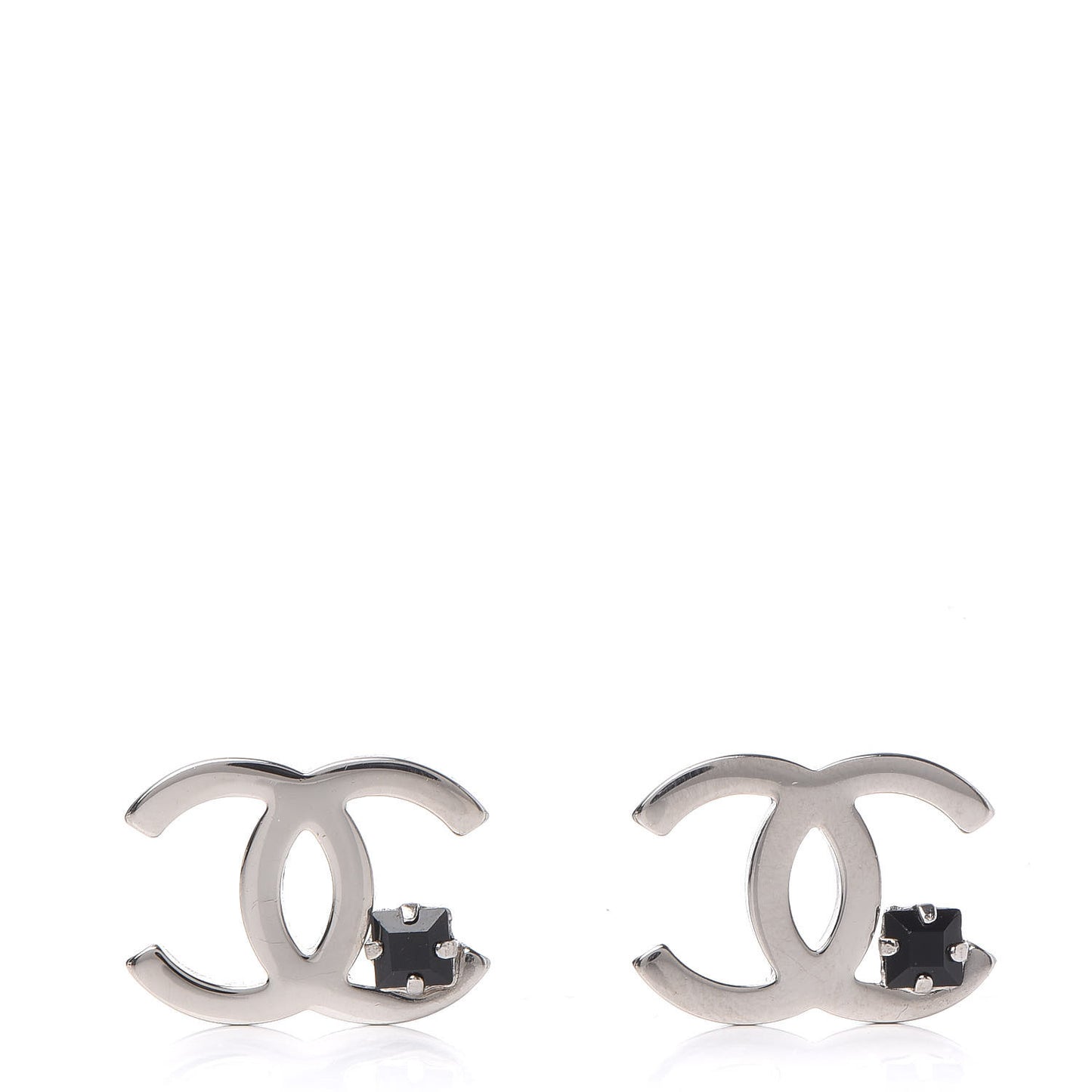 Black Stone CC Earrings Silver