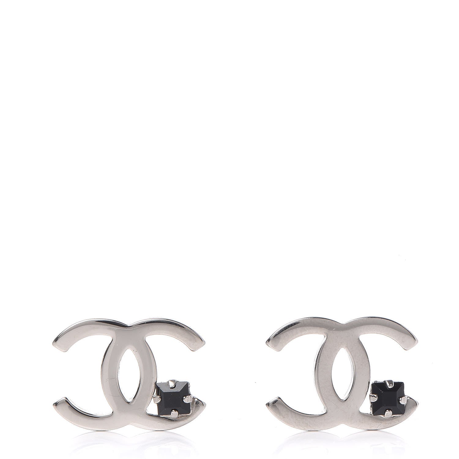 Chanel Black Stone CC Earrings Silver 1 of 6