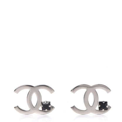 Chanel Black Stone CC Earrings Silver 1 of 6