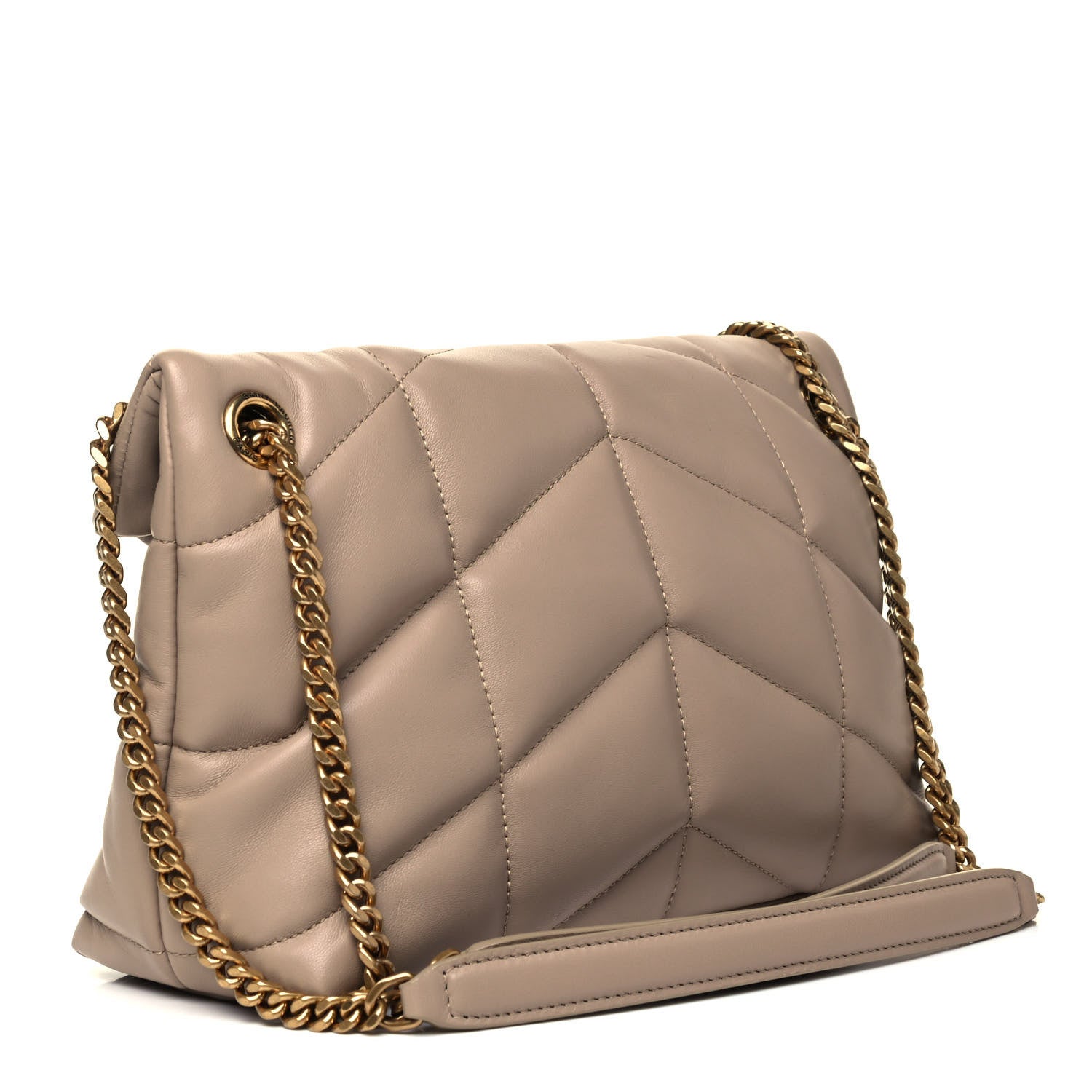 Saint Laurent Lambskin Quilted Small Loulou Puffer Monogram Chain Satchel Dark Beige 3 of 9