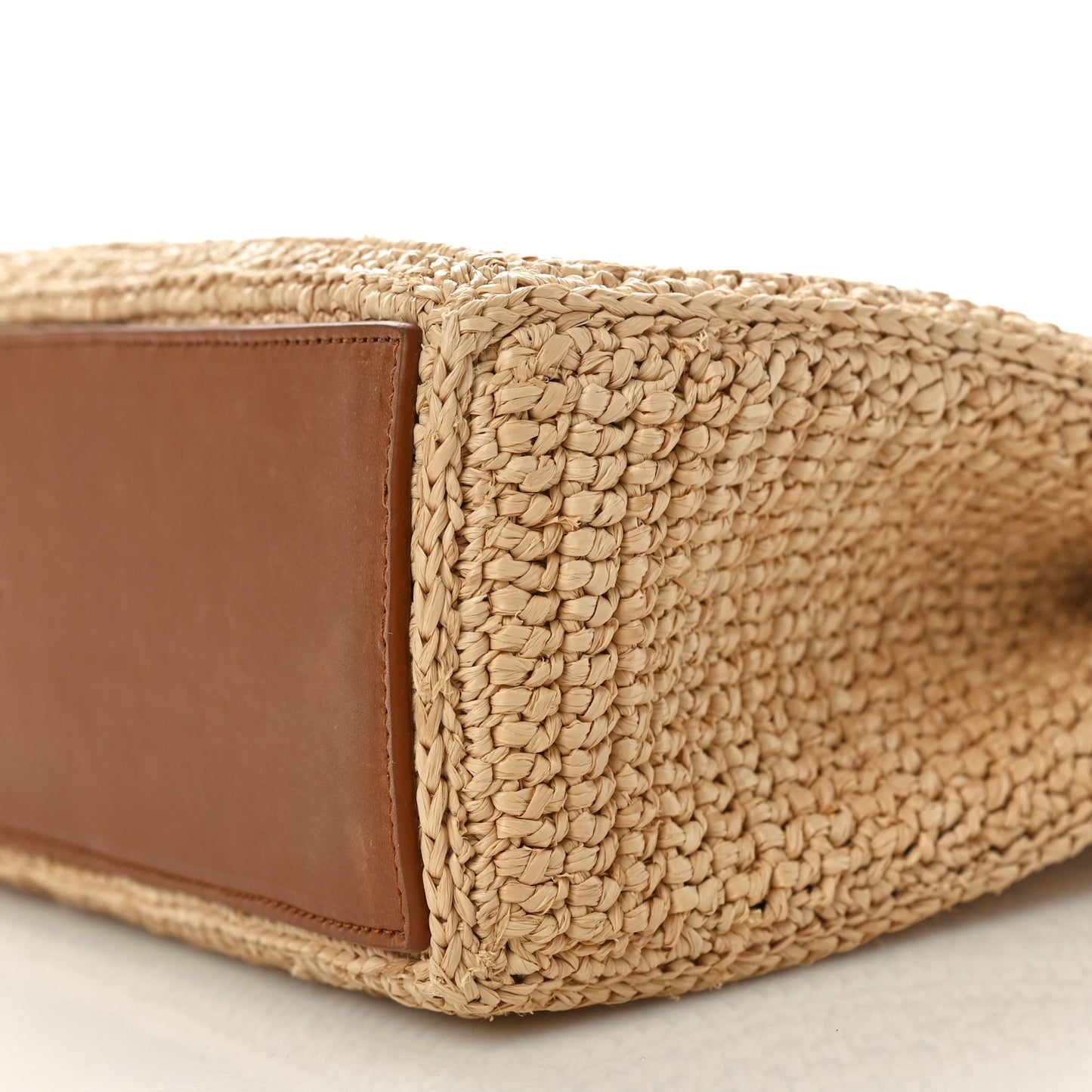 Raffia Calfskin Panier Rectangle Tote Naturel Brick