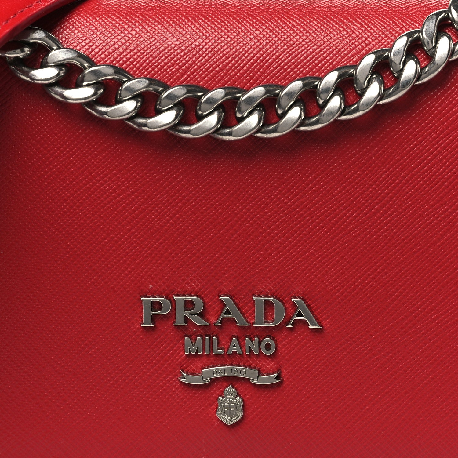 Prada Saffiano Nappa Chain Shoulder Bag Rosso 7 of 9