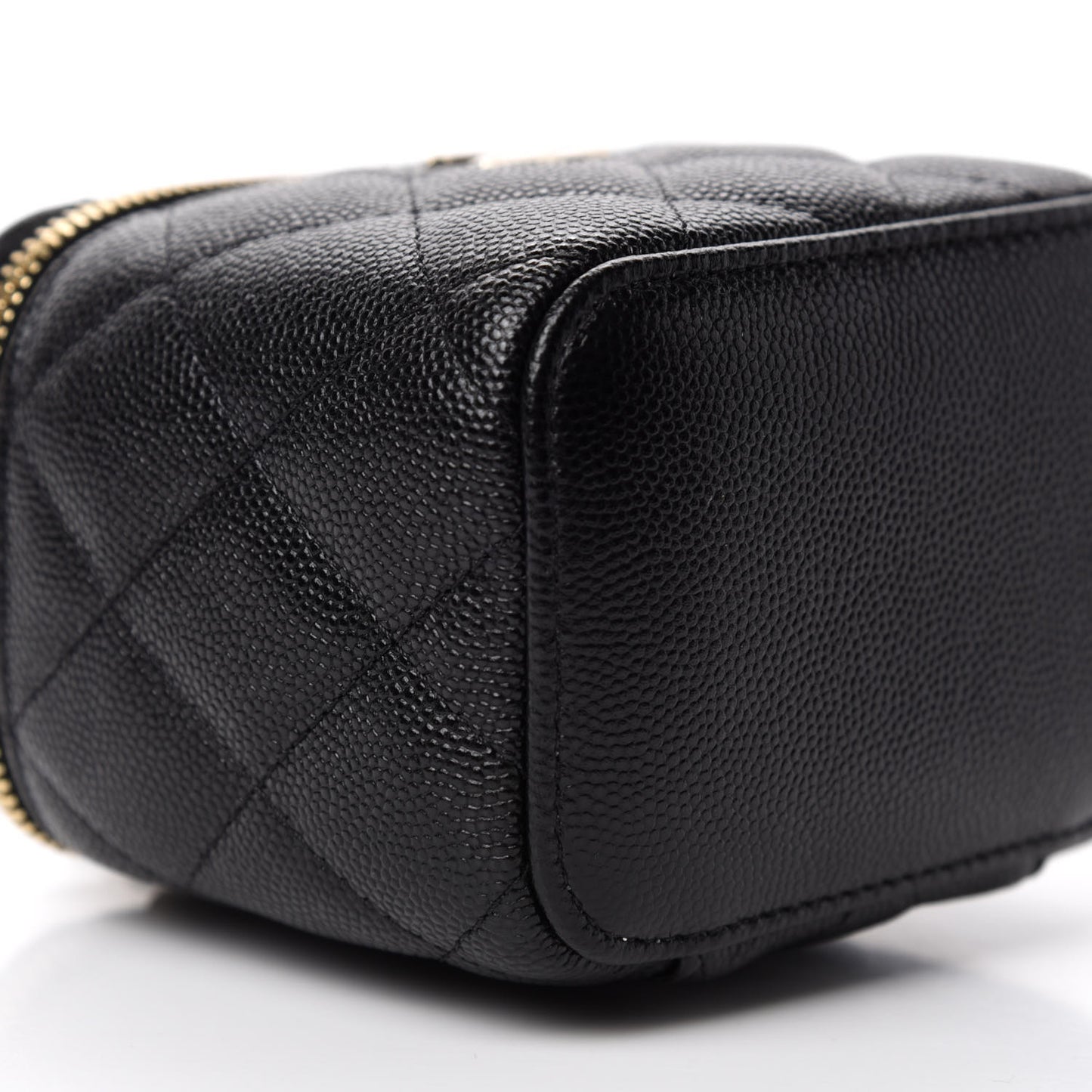 Caviar Quilted Mini Pearl On Top Vanity Case With Chain Black