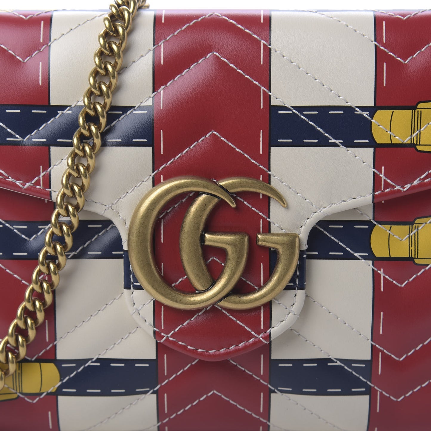 Calfskin Matelasse Trompe L'Oeil Print Mini GG Marmont Chain Wallet White