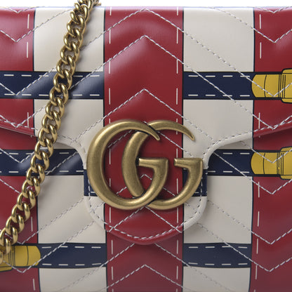 Gucci Calfskin Matelasse Trompe L'Oeil Print Mini GG Marmont Chain Wallet White 9 of 10