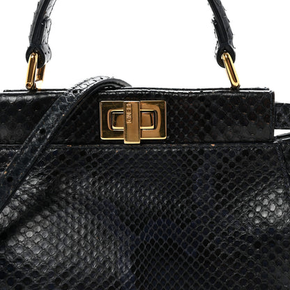 Fendi Python Shiny Nappa Mini Peekaboo Iconic Satchel Blue Jeans 13 of 17