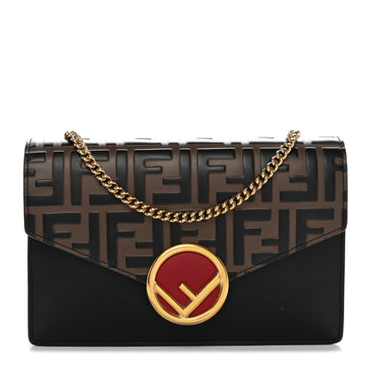 Fendi Vitello Cruise F is Fendi Bi-Color FF 1974 Embossed Medium Envelope Wallet On Chain Black Maya 1 of 12