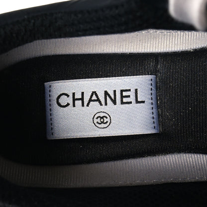 Chanel Mesh Suede Calfskin Grained Calfskin Womens CC Sneakers 38.5 White Black 7 of 8
