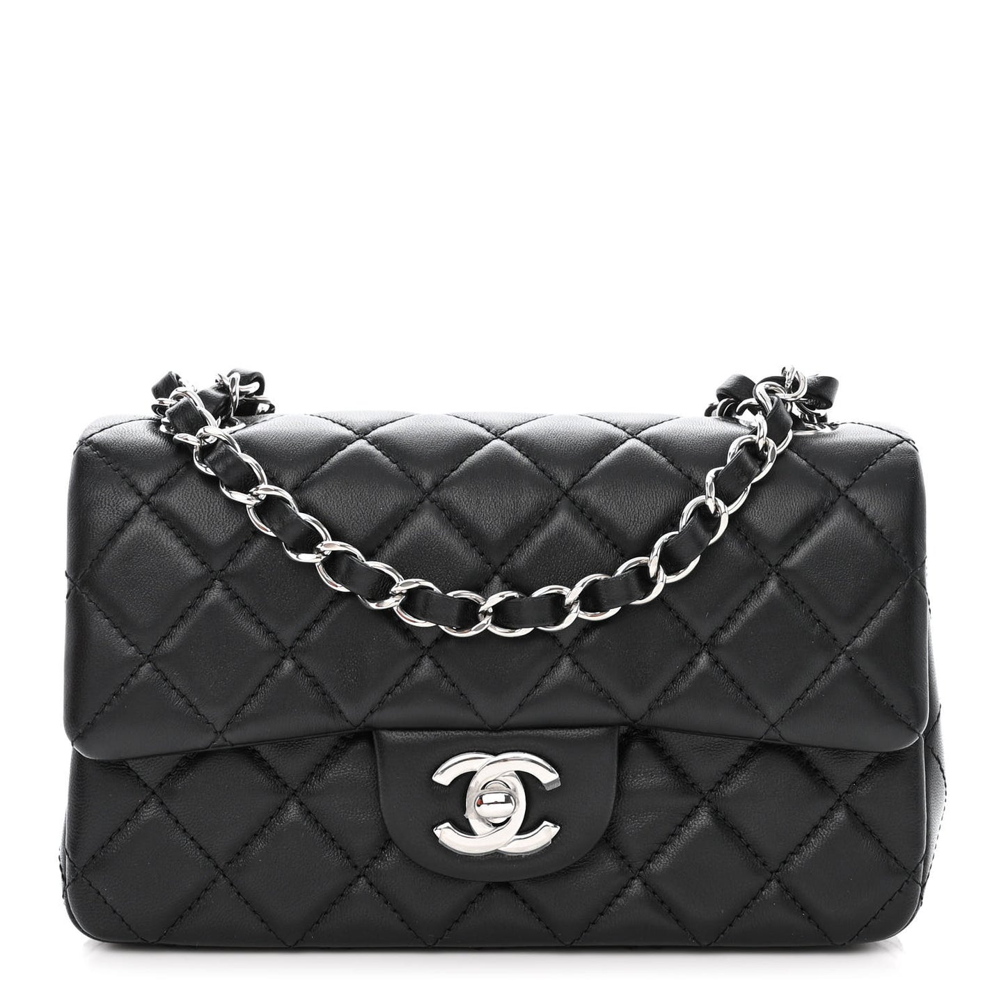 Lambskin Quilted Mini Rectangular Flap Black