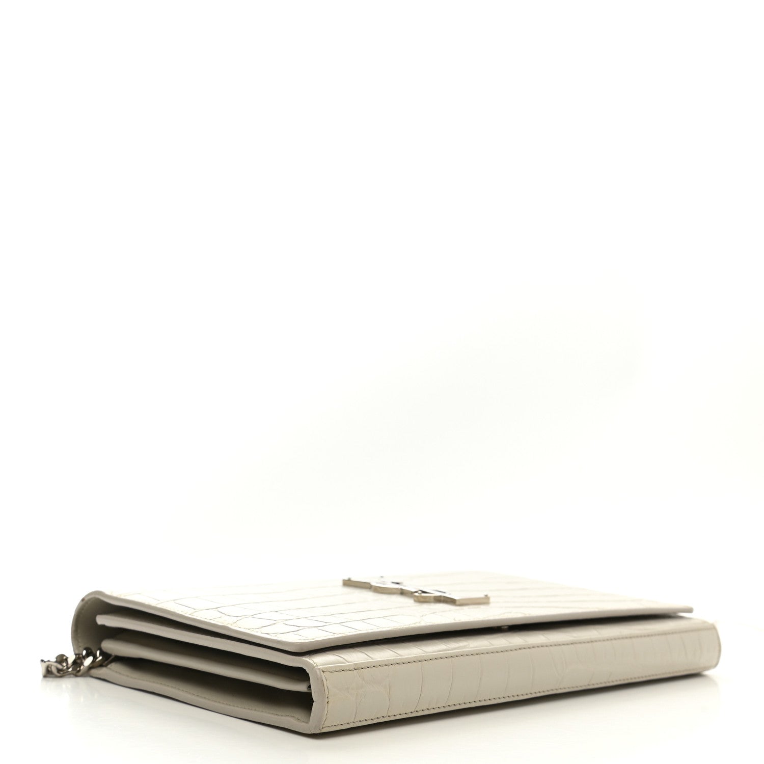Saint Laurent Calfskin Crocodile Embossed Monogram Chain Wallet Blanc Vintage 3 of 9