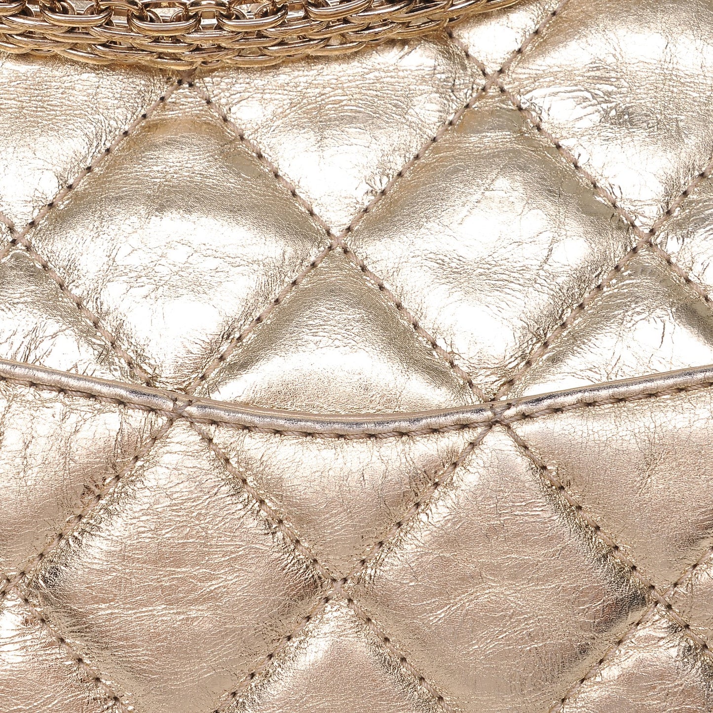 Metallic Aged Calfskin Quilted 2.55 Reissue 228 Flap Light Gold