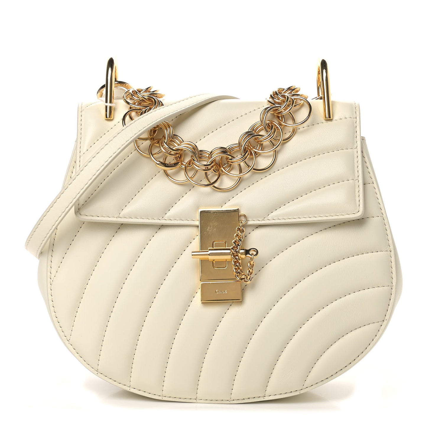 Calfskin Quilted Drew Bijou Shoulder Bag Natural White