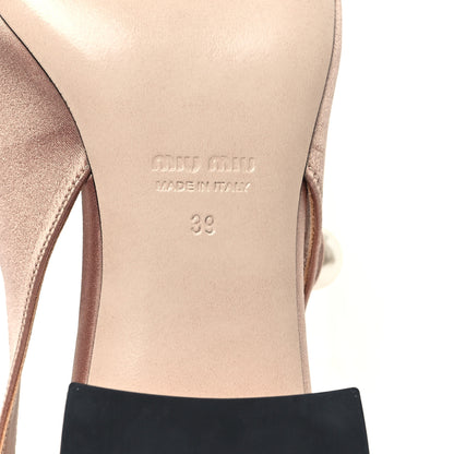 Miu Miu Satin Chain Pearl Slingback Pumps 39 Cammeo Black 7 of 9