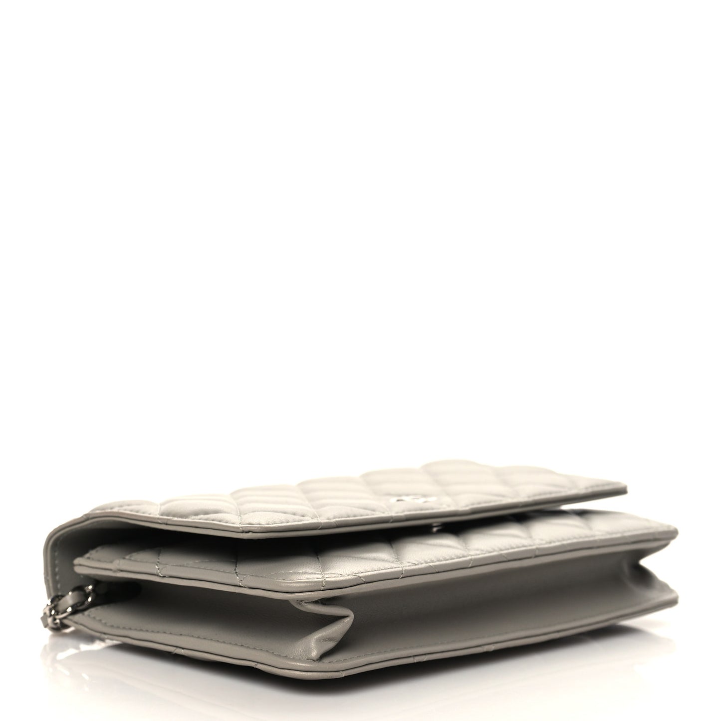 Lambskin Quilted Wallet On Chain WOC Grey