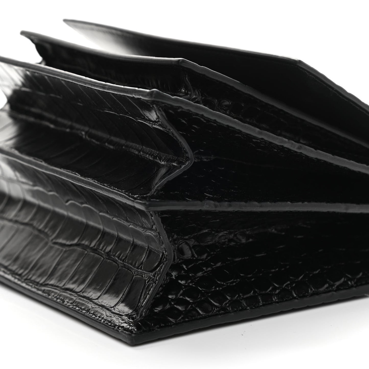 Shiny Calfskin Monochrome Crocodile Embossed S Sharp Chain Shoulder Bag Black