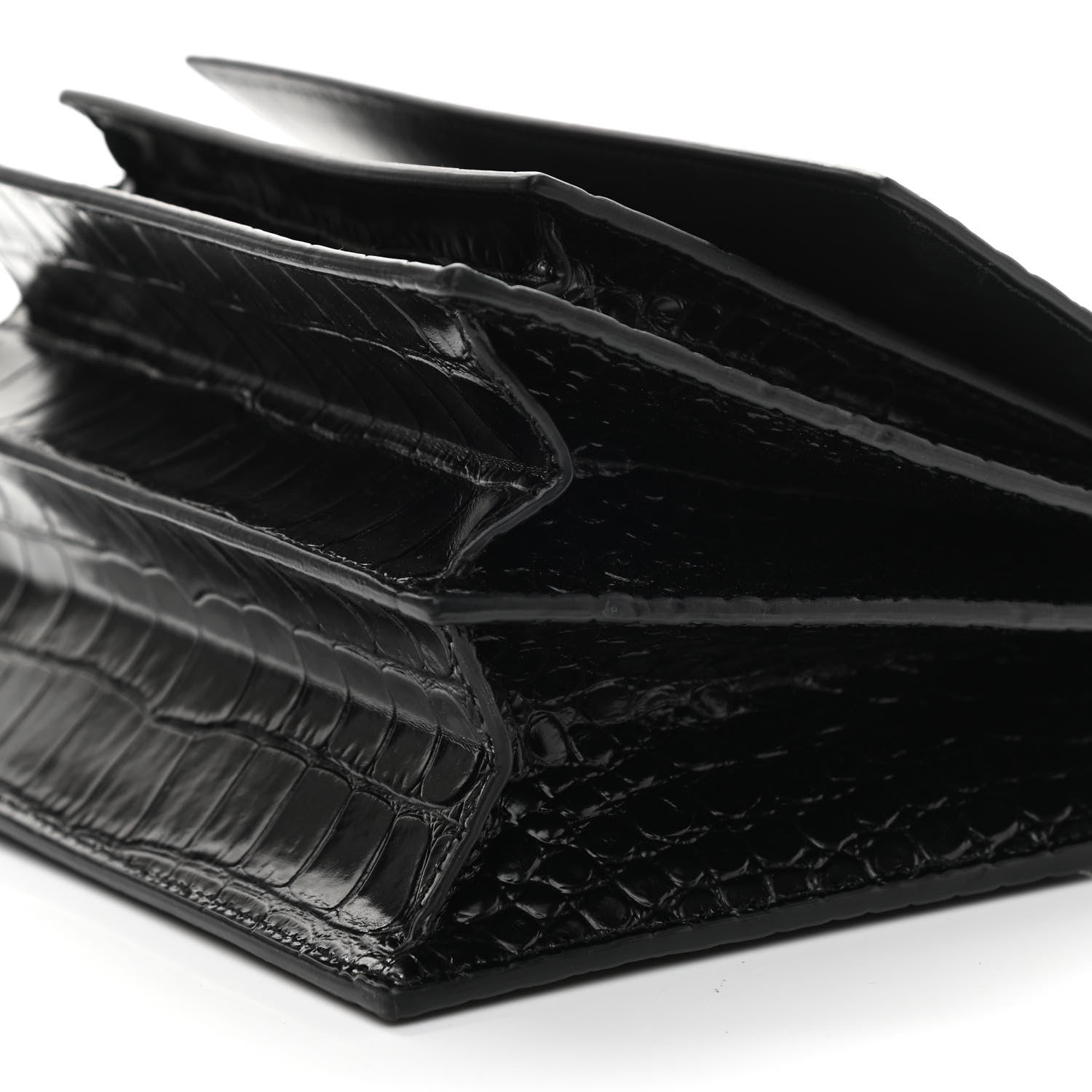 Balenciaga Shiny Calfskin Monochrome Crocodile Embossed S Sharp Chain Shoulder Bag Black 8 of 14