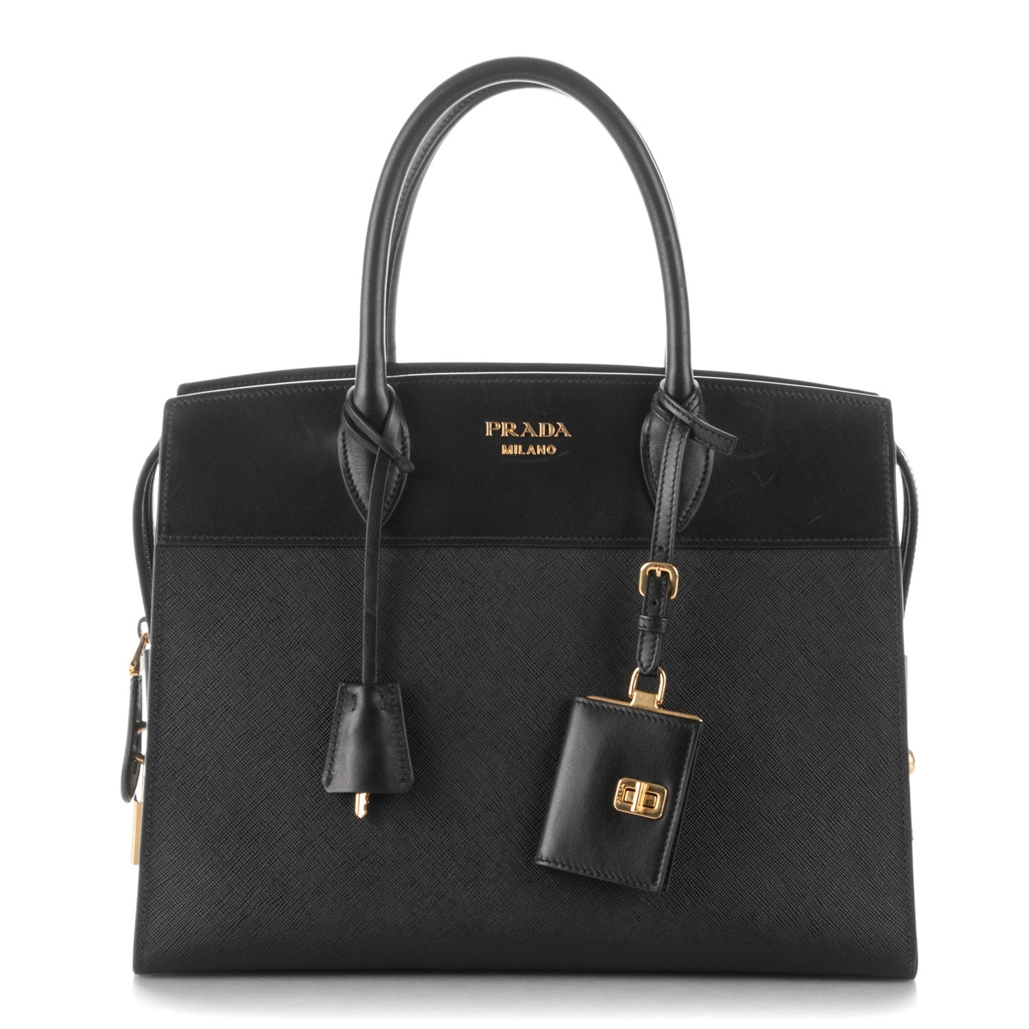 Prada Saffiano City Calfskin Medium Esplanade Tote Black 1 of 8