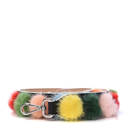 Fendi Vitello Dolce Mink Fur Bi-Color Pom Pom Strap You Black Makeup Multicolor 1 of 4
