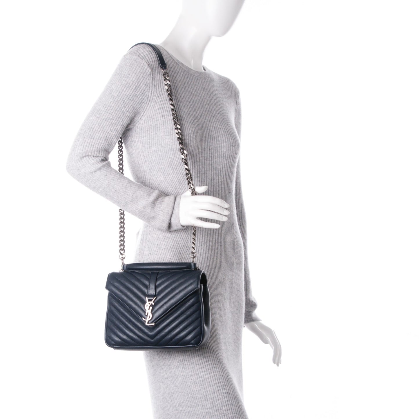 Sheepskin Matelasse Chevron Monogram Medium College Bag Navy