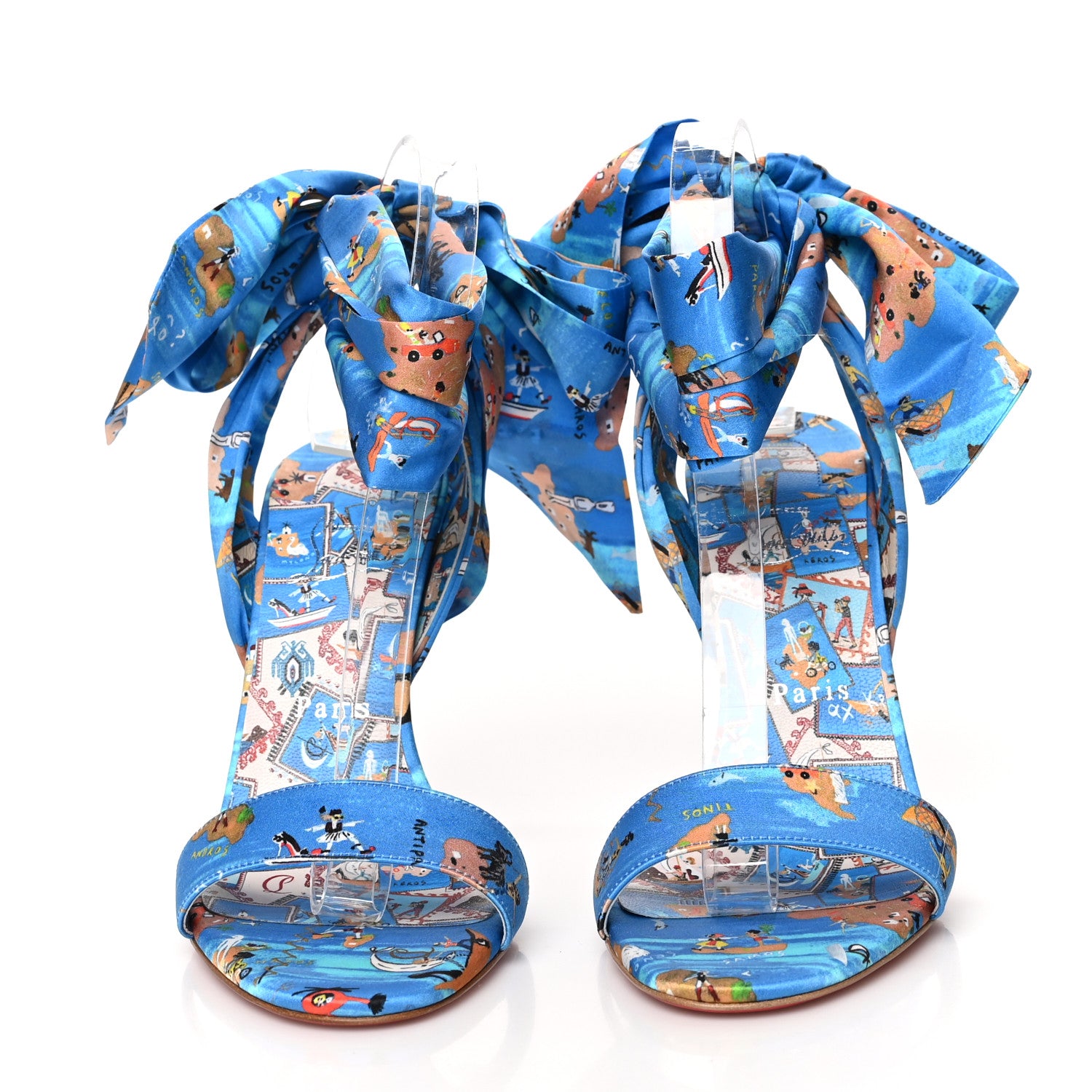 Christian Louboutin Crepe Satin Greekaba Du Desert 100 Sandal 39 Blue Multicolor 2 of 8