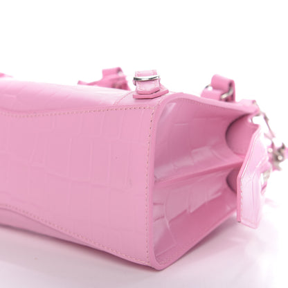 Balenciaga Semi Shiny Calfskin Crocodile Embossed Neo Classic Silver Hardware Mini City Pink 7 of 8