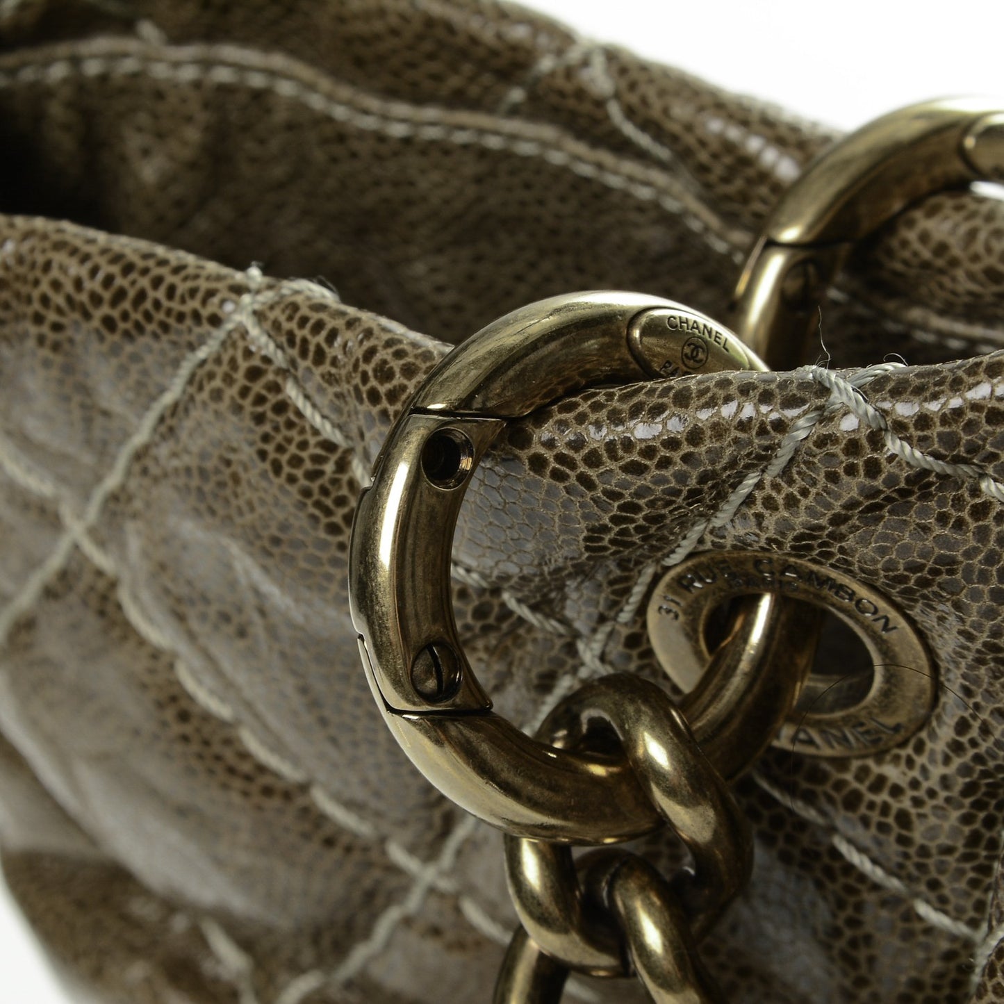 Crumpled Grained Calfskin Large Coco Pleats Tote Khaki