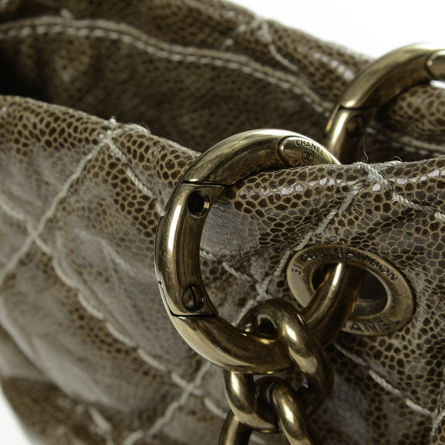 Chanel Crumpled Grained Calfskin Large Coco Pleats Tote Khaki 8 of 8