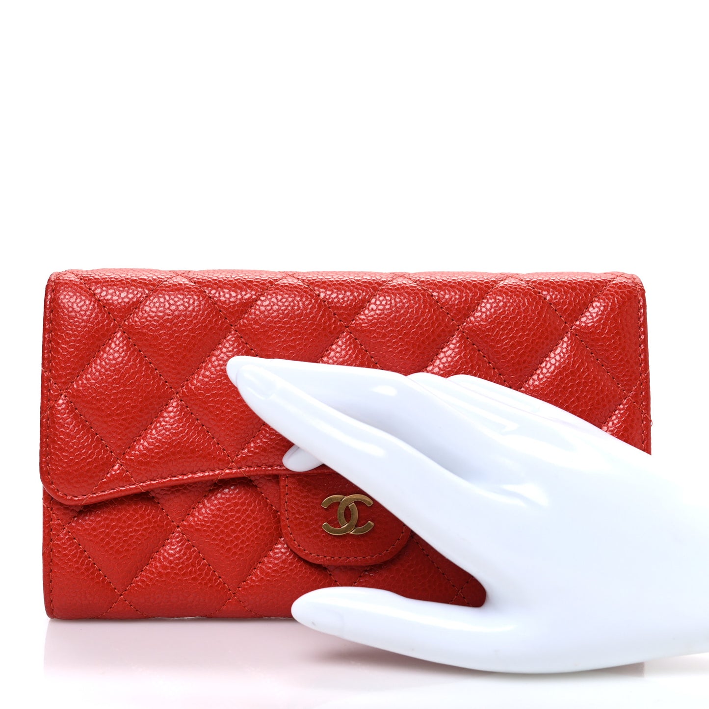 Iridescent Caviar Quilted Large Gusset Flap Wallet Orange