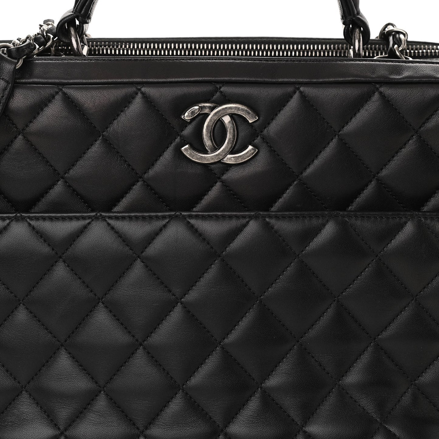 Lambskin Quilted Large Trendy CC Bowling Bag Black