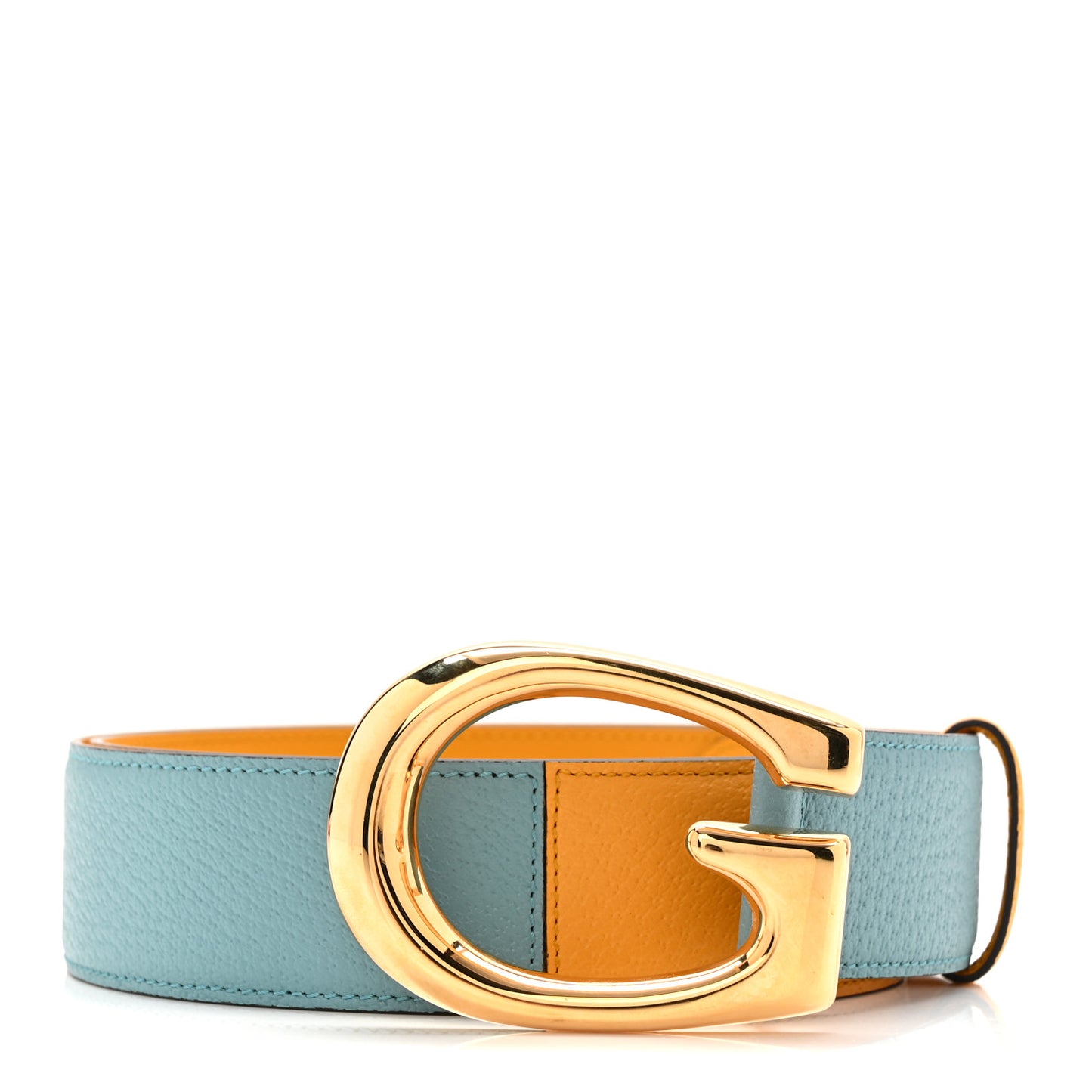 Textured Dollar Calfskin Criss-Cross Double G Memorable Buckle 40mm Belt 95 38 Dusty Azure Crop