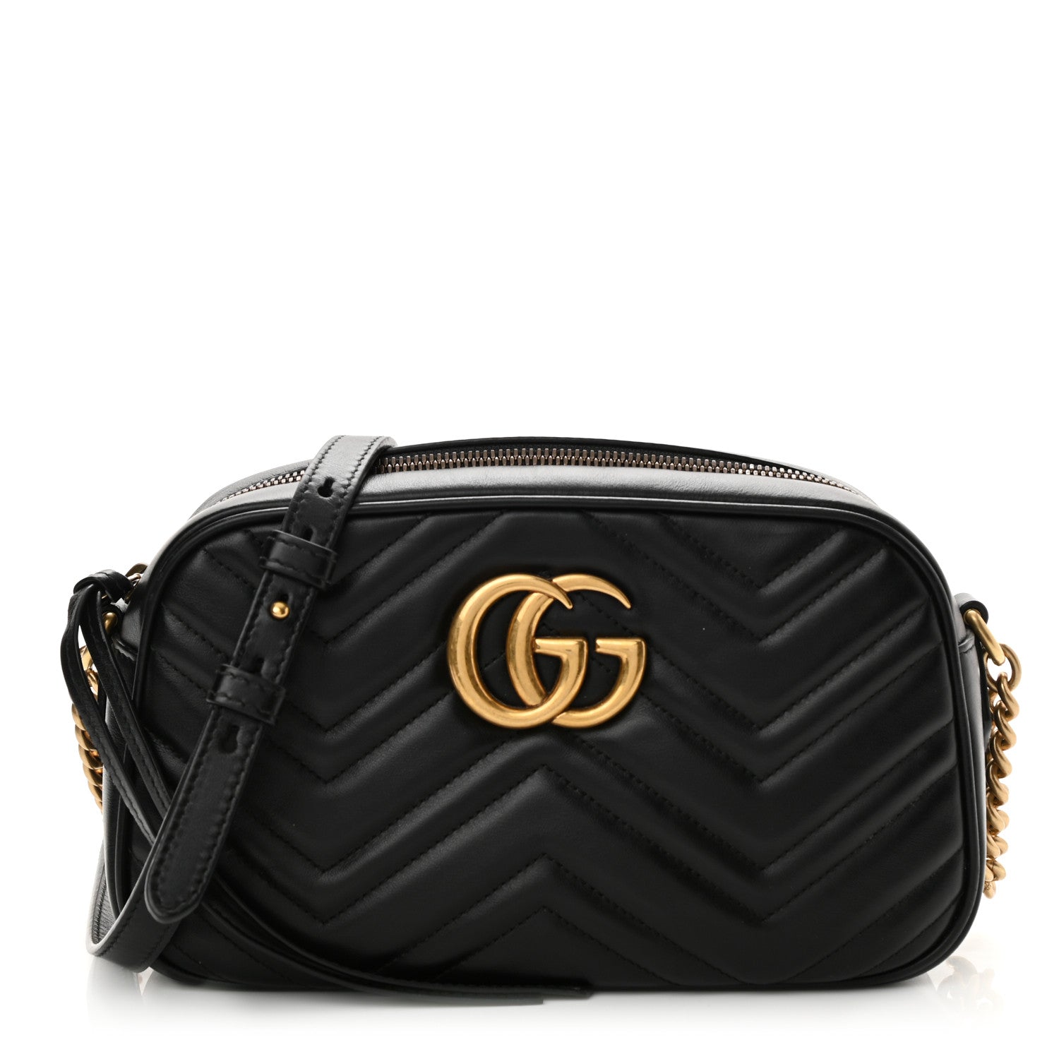 Gucci Calfskin Matelasse Small GG Marmont Chain Shoulder Bag Black 2 of 8
