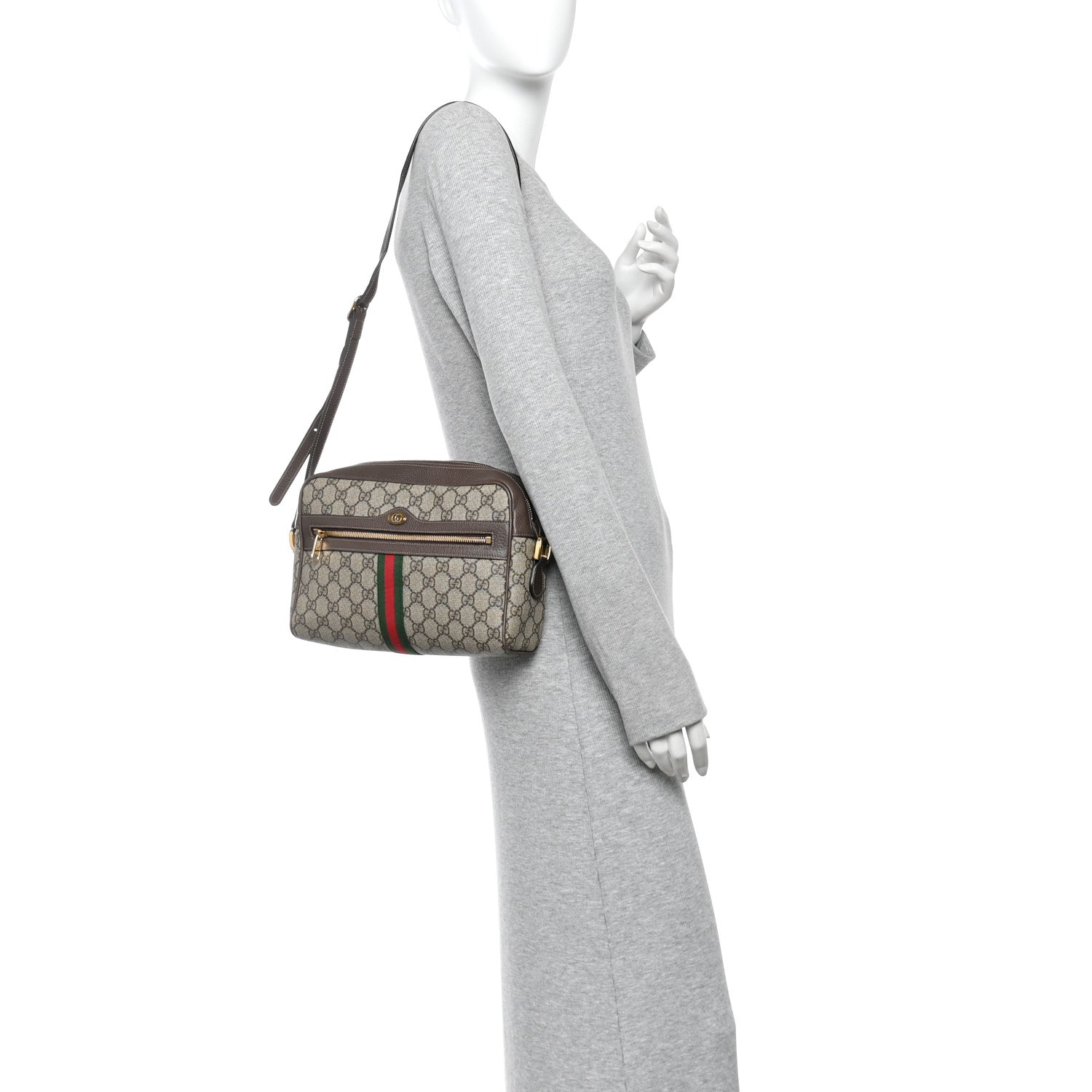 Gucci GG Supreme Monogram Web Small Ophidia Shoulder Bag Brown 2 of 12