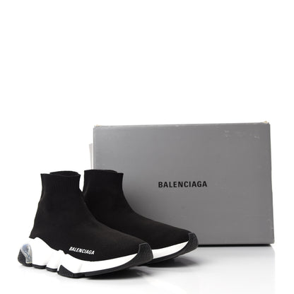 Balenciaga Neoprene Knit Womens Speed Clear Sole Sneakers 37 Black White 9 of 9
