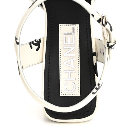 Chanel Printed Lambskin CC Platform Sandals 36 White Black 7 of 10