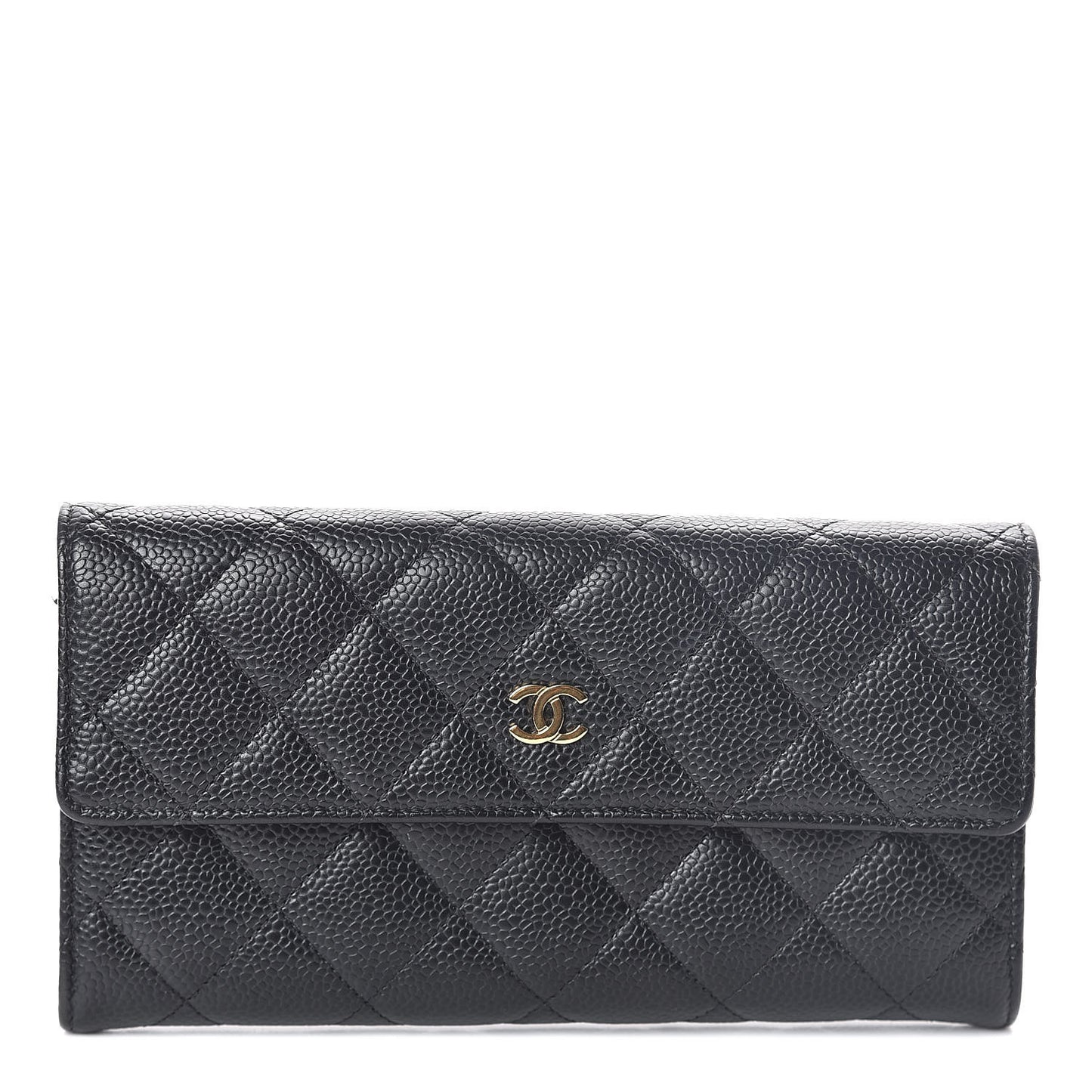 Caviar Quilted Large Gusset Flap Wallet Black