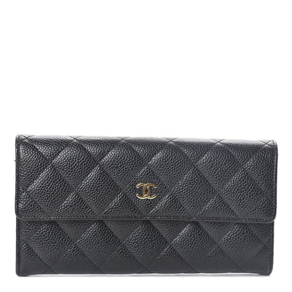 Chanel Caviar Quilted Large Gusset Flap Wallet Black 1 of 12