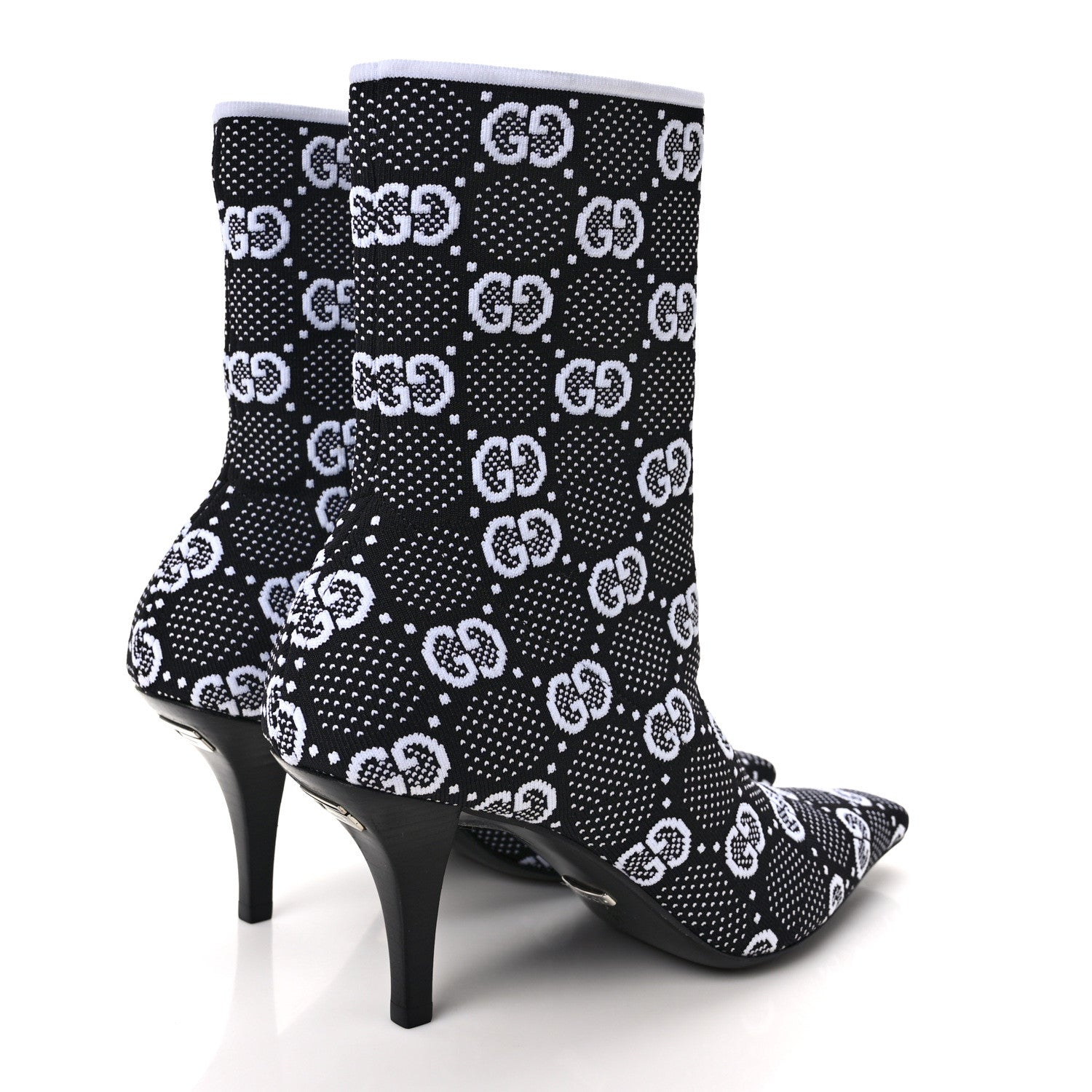 Gucci Technical Jersey Knit GG Monogram Square G 75mm Ankle Boots 37 Black Great White 4 of 8