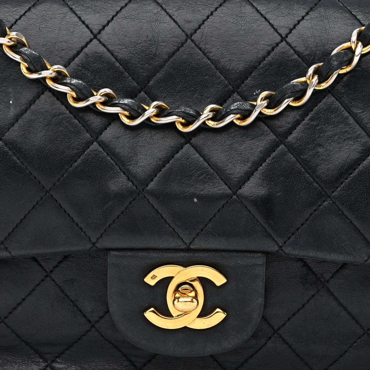 Lambskin Quilted Medium Double Flap Black