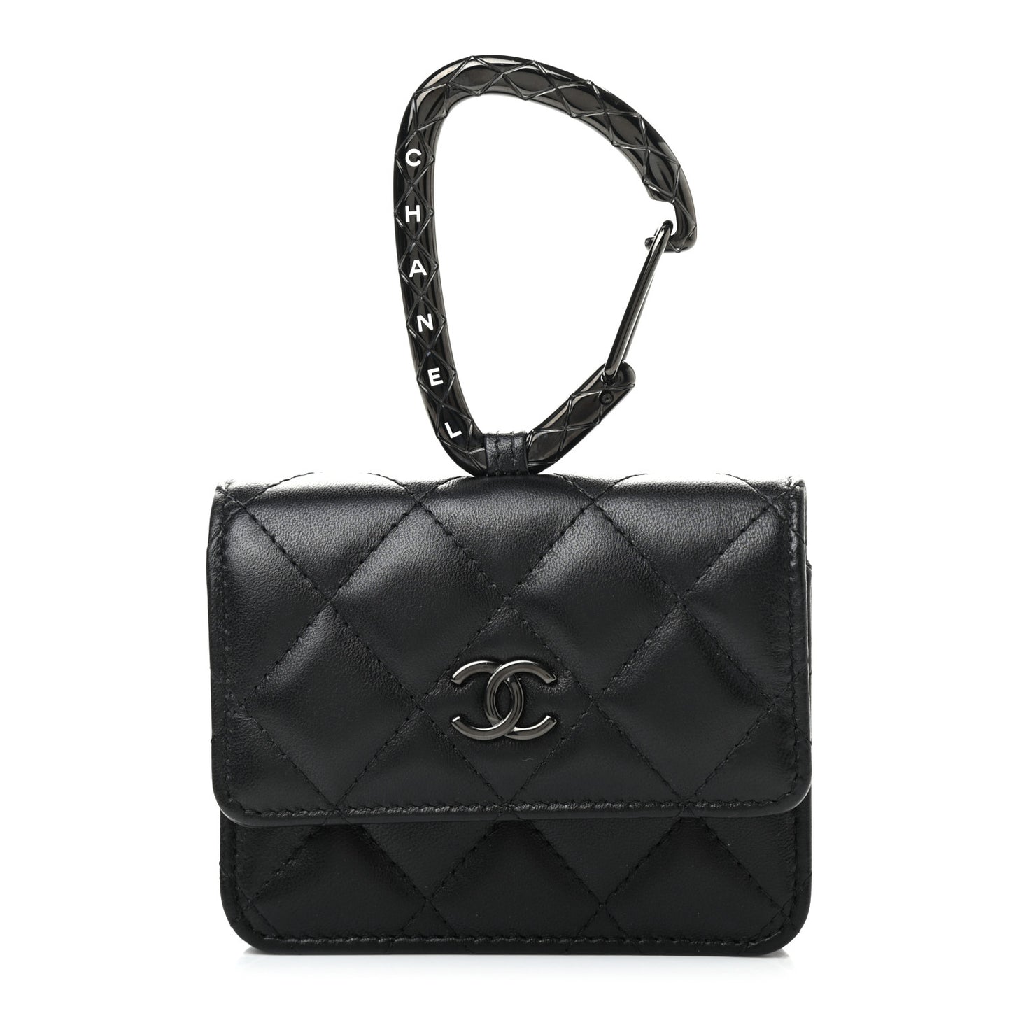 Lambskin Quilted CC Hook Card Holder So Black