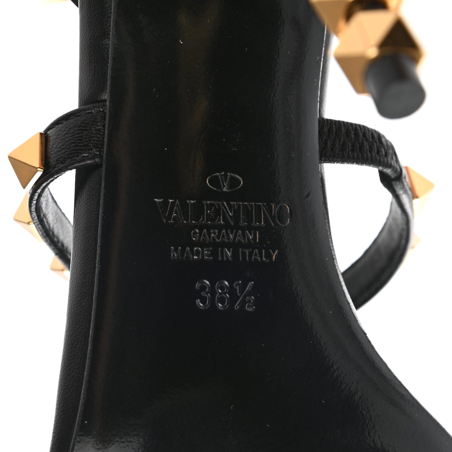 Goatskin Rockstud Sculpted Heel Ankle Strap 100mm Pumps 38.5 Black
