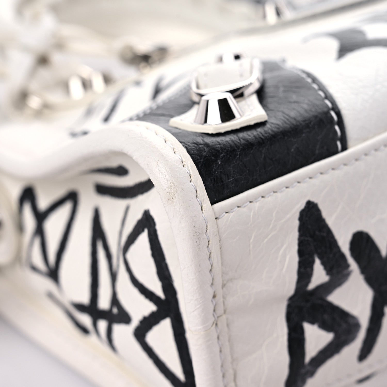 Balenciaga Agneau Arena Graffiti All Over Classic Silver Hardware Mini City White Black 12 of 13