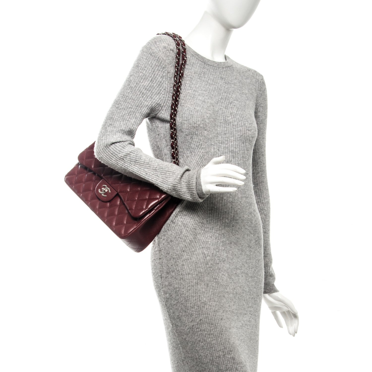 Chanel Caviar Quilted Jumbo Double Flap Dark Red 2 of 8