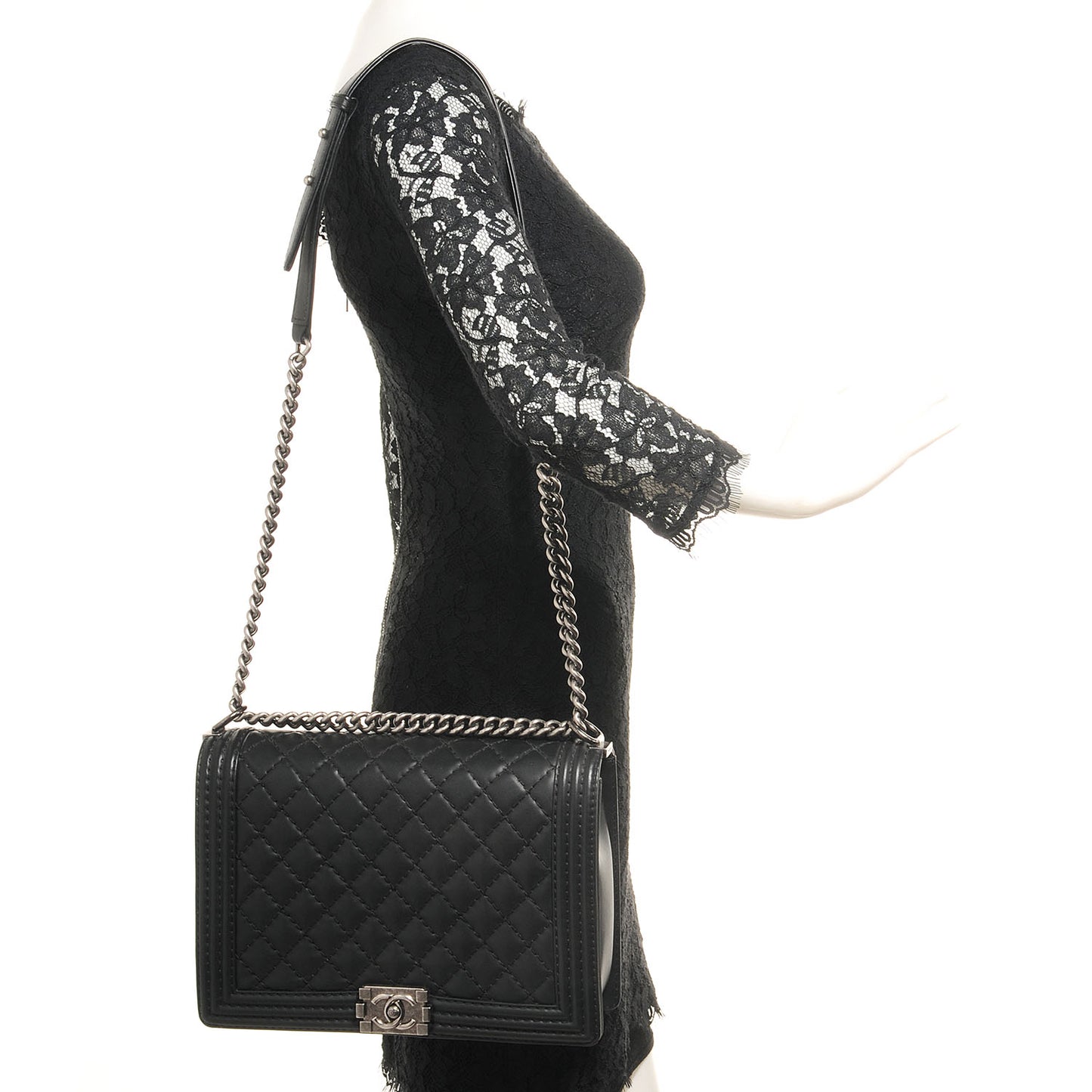 Calfskin Quilted Large Boy Flap Black