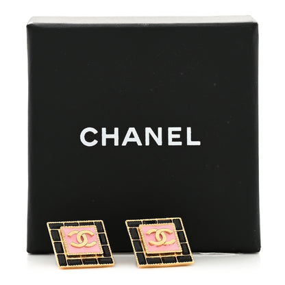 Chanel Metal Resin Crystal CC Square Earrings Gold Black Pink 5 of 5