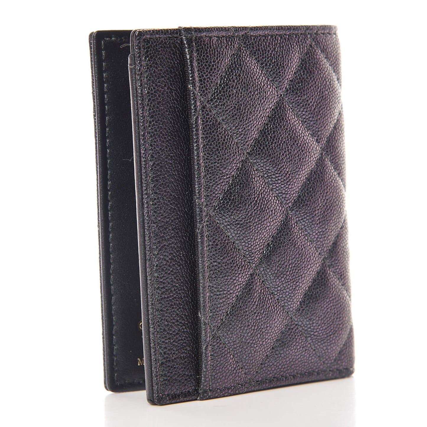 Iridescent Caviar Quilted Card Holder Wallet Black
