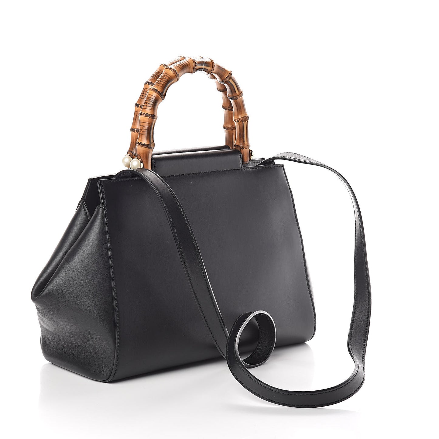Nappa Bamboo Small Nymphaea Top Handle Bag Black
