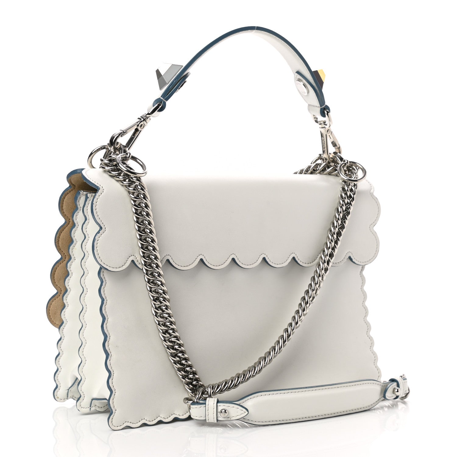 Fendi Vitello Liberty Scalloped Studded Kan I Shoulder Bag Bianco 3 of 11